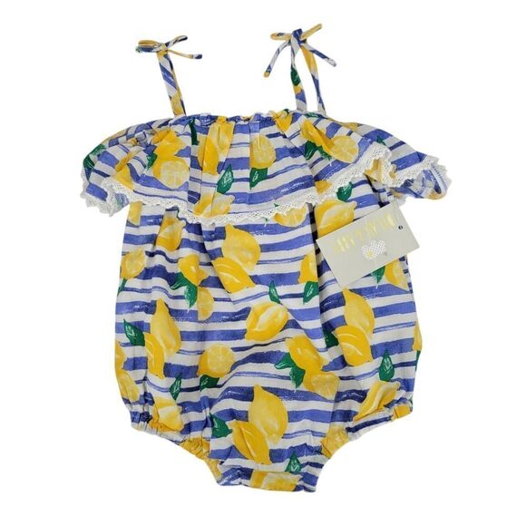 Dylan & Abby Blue Stripes Yellow Lemon Bubble Romer Cotton Girls 18mo NEW - Picture 1 of 12